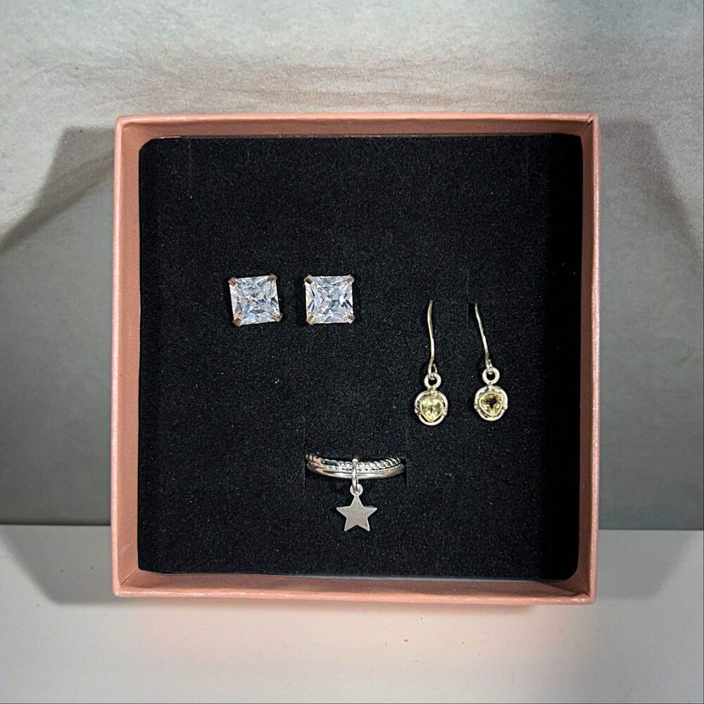 Sterling Silver Jewelry Gift Set – CZ Studs, Peridot Drop Earrings & Floatin
